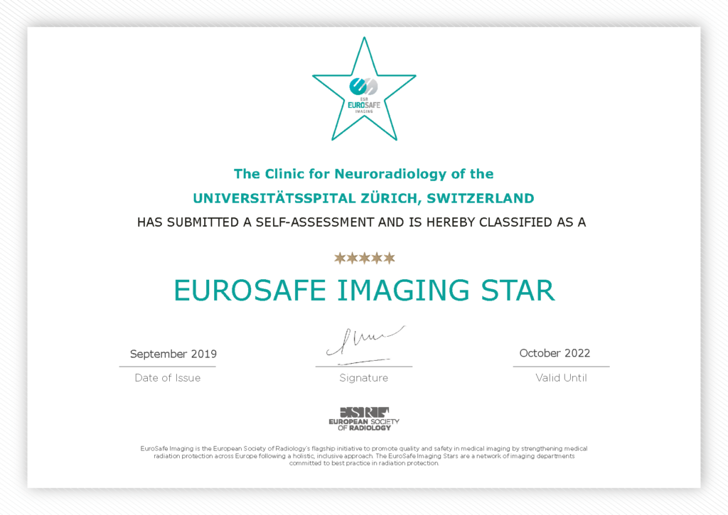 Zertifikat für die Klinik für Neuroradiologie - Eurosafe Imaging Star