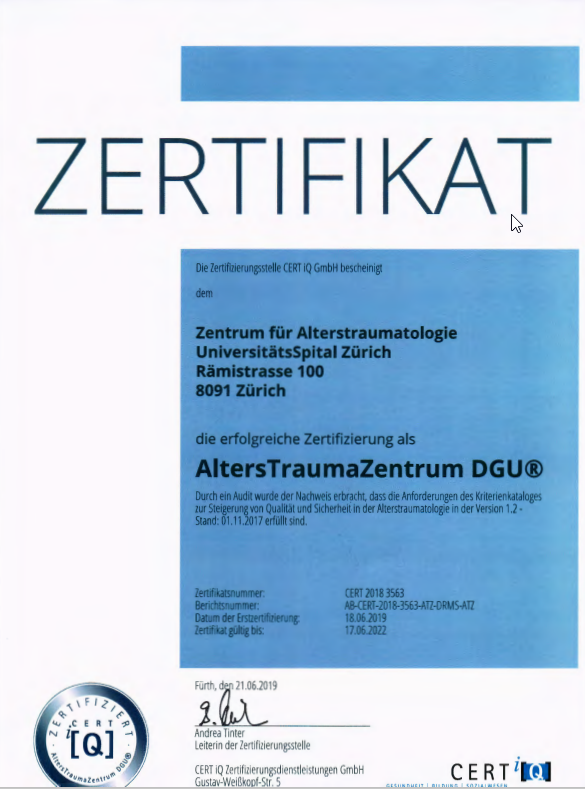 Zertifikat AlterstraumaZentrum