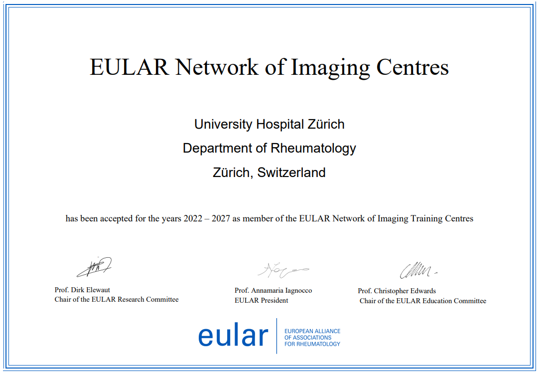 EULAR Zertifikat für Department of Rheumatology