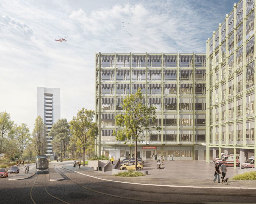 Perspektive Einfahrt Ambulanz.