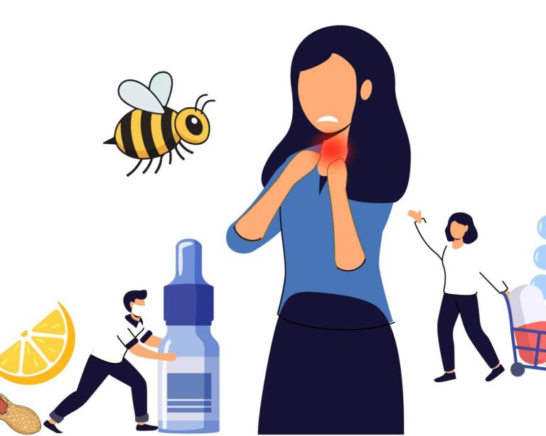Illustration Frau mit allergischer Reaktion